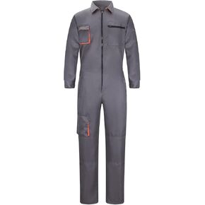 Yukirtiq Men's Long Sleeve Mechanic Work Jumpsuit with Multi Pockets Cotton Blend Workwear
