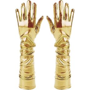 Van Caro Women Shiny Metallic Elbow Length Gloves Elastic Stain Opera Gloves