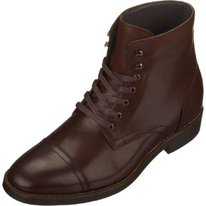 CALTO Men's Invisible Height Increasing Elevator Shoes - Dark Brown Premium Leather Lace-up High-top Boots - 2.8 Inches Taller - S9011