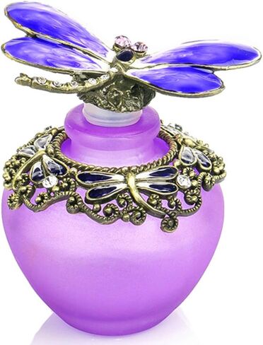 زجاجة عطر زجاجية مزخرفة من YU FENG Dragonfly مرصعة بالجواهر وحامل عطور كريستال فاخر زجاجات عطر فارغة قابلة لإعادة الملء (أحمر، 40 مل) in Kuwait