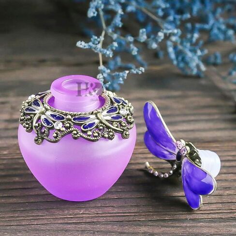 زجاجة عطر زجاجية مزخرفة من YU FENG Dragonfly مرصعة بالجواهر وحامل عطور كريستال فاخر زجاجات عطر فارغة قابلة لإعادة الملء (أحمر، 40 مل) in Kuwait