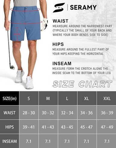 Mens Stretch Golf Shorts with 6 Pockets Quick Dry Lightweight 7 Inch Inseam Classic Fit Dress Flat Front for Hiking Casual in Kuwait