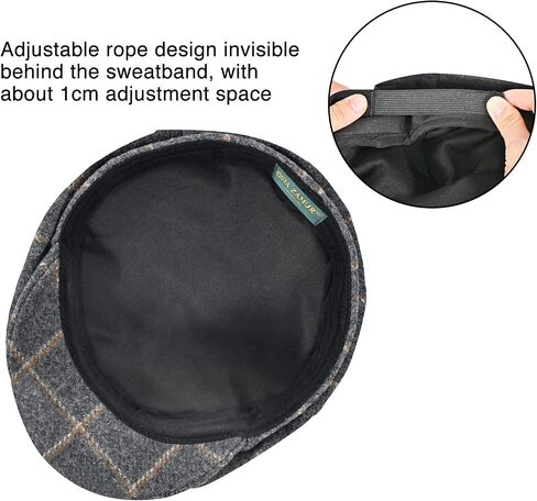 Mens Newsboy Cap High Woolen Tweed Gatsby Hat Ivy Cabbie Flat Golf Cap for Fathers Women Unisex in Kuwait