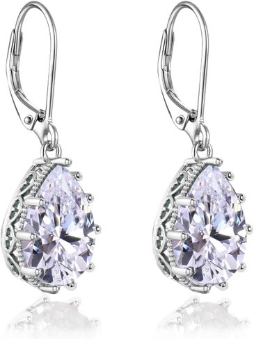 YONVUN Crystal Zircon Drop Dangle Leverback Earrings Plated 18k Gold Teardrop Oval Pear Gemstone Birthstone Jewelry Set Gift for Wife Mom Daughter Girlfriend Her in Kuwait