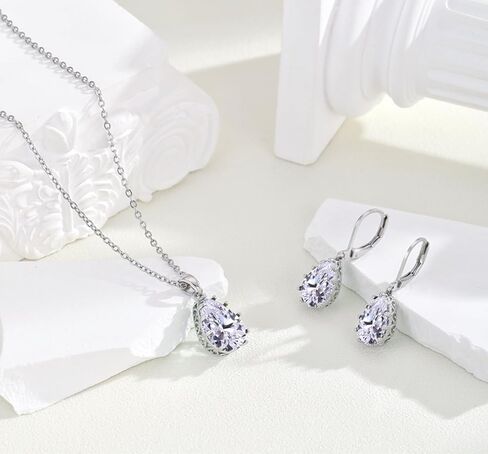 YONVUN Crystal Zircon Drop Dangle Leverback Earrings Plated 18k Gold Teardrop Oval Pear Gemstone Birthstone Jewelry Set Gift for Wife Mom Daughter Girlfriend Her in Kuwait