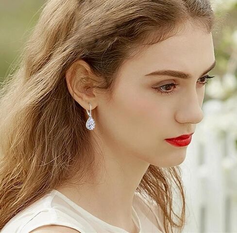 YONVUN Crystal Zircon Drop Dangle Leverback Earrings Plated 18k Gold Teardrop Oval Pear Gemstone Birthstone Jewelry Set Gift for Wife Mom Daughter Girlfriend Her in Kuwait