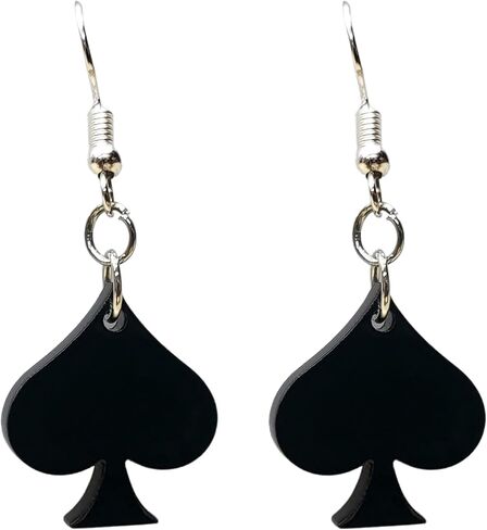 Game Night Earrings For Women Unique Spades Playing Cards Detailing - Hypoallergenic - Dangle Drop - Black in Saudi Arabia