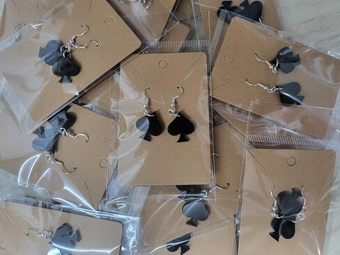 Game Night Earrings For Women Unique Spades Playing Cards Detailing - Hypoallergenic - Dangle Drop - Black in Saudi Arabia
