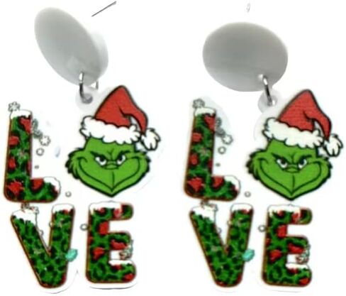 أقراط Love Christmas Grinch للنساء. زوج لطيف من أقراط غرينش بطبعة جلد الفهد لعيد الميلاد 2022. أقراط غرينش لعيد الميلاد LOVE مع لمسة الفهد. أقراط عيد الميلاد على طراز الفهد لزملاء العمل، وسانتا السرية، وهدايا زملاء العمل بأسعار معقولة وخشب الشاي in Kuwait