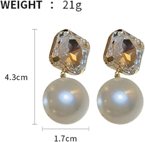 Vcagirest Dainty Diamond Square Pearl Earrings Pearl Dangle Drop Stud Earrings for Women Bridal Earrings for Wedding Prom in Kuwait