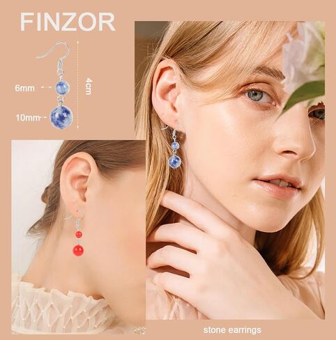 FINZOR 15 Pairs Natural Stone Earrings Dangle Earrings for Women Chakra Healing Crystal Earrings Colorful Beaded Earrings Lightweight Birthday Gifts for Women in Kuwait