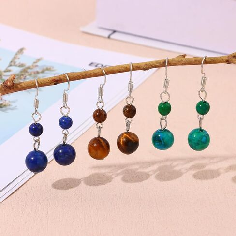 FINZOR 15 Pairs Natural Stone Earrings Dangle Earrings for Women Chakra Healing Crystal Earrings Colorful Beaded Earrings Lightweight Birthday Gifts for Women in Kuwait