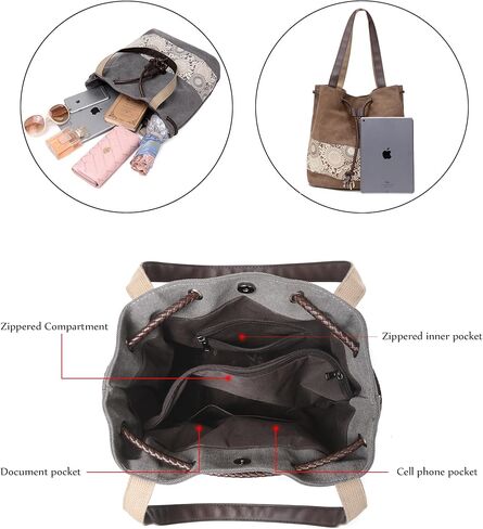 ارسينشيل حقيبة يد قماشية للنساء حقيبة كتف للشاطئ حقيبة يد للعمل والمدرسة والسفر حقيبة تسوق, M in Kuwait