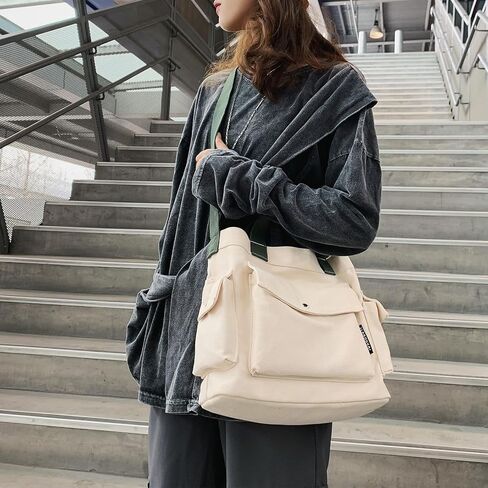 حقيبة يد قماشية من أبومي للنساء، حقيبة كتف كبيرة تمر بالجسم للنساء والرجال مع جيوب متعددة للسفر والعمل in Kuwait