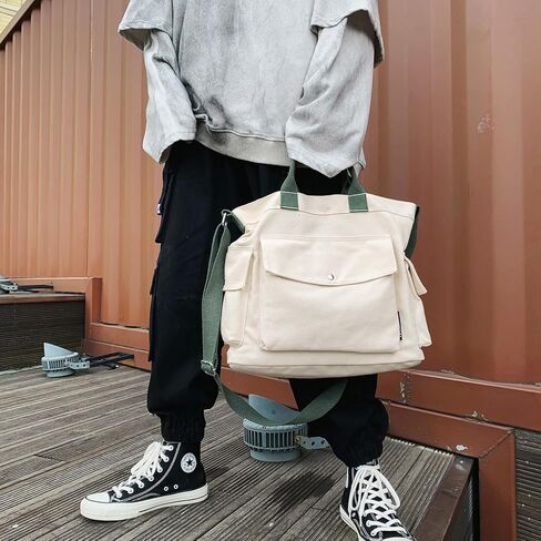 حقيبة يد قماشية من أبومي للنساء، حقيبة كتف كبيرة تمر بالجسم للنساء والرجال مع جيوب متعددة للسفر والعمل in Kuwait