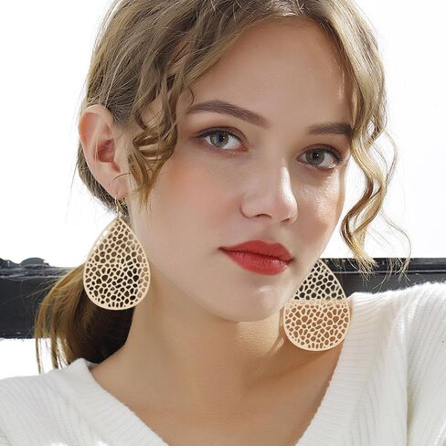 6 أزواج من الأقراط الخشبية الدائرية العتيقة ذات الشكل الهندسي الدائري من بوهو، أقراط دائرية مجوفة من الروطان مصنوعة يدويًا، مجوهرات كبيرة خفيفة الوزن مناسبة للنساء والفتيات in Kuwait