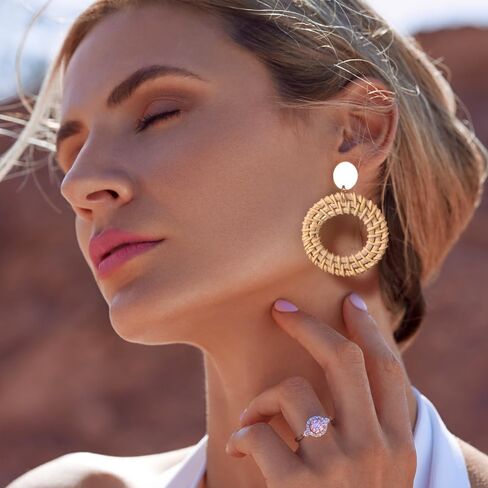 6 أزواج من الأقراط الخشبية الدائرية العتيقة ذات الشكل الهندسي الدائري من بوهو، أقراط دائرية مجوفة من الروطان مصنوعة يدويًا، مجوهرات كبيرة خفيفة الوزن مناسبة للنساء والفتيات in Kuwait