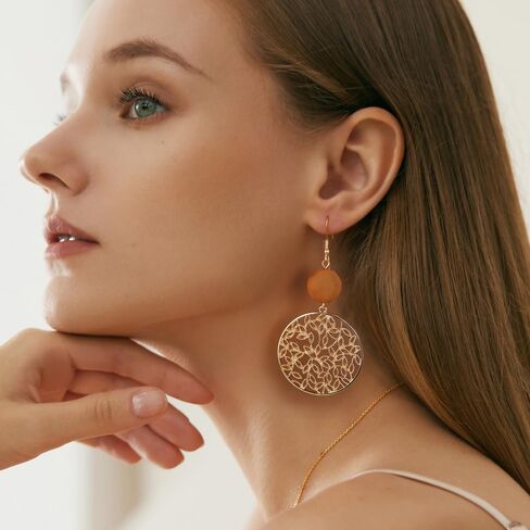 6 أزواج من الأقراط الخشبية الدائرية العتيقة ذات الشكل الهندسي الدائري من بوهو، أقراط دائرية مجوفة من الروطان مصنوعة يدويًا، مجوهرات كبيرة خفيفة الوزن مناسبة للنساء والفتيات in Kuwait