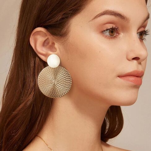 6 أزواج من الأقراط الخشبية الدائرية العتيقة ذات الشكل الهندسي الدائري من بوهو، أقراط دائرية مجوفة من الروطان مصنوعة يدويًا، مجوهرات كبيرة خفيفة الوزن مناسبة للنساء والفتيات in Kuwait