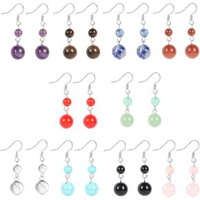 موزاكا 10 ازواج من الاقراط من الحجر الطبيعي للنساء، مجموعة اقراط متدلية من الكريستال العلاجي، اقراط متدلية من الاحجار الكريمة، مجوهرات هدية للنساء in Kuwait