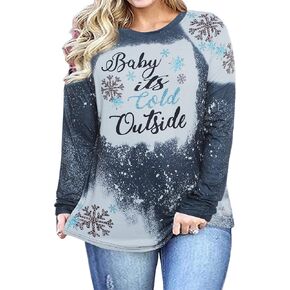 Plus Size Baby It's Cold Outside Christmas T Shirt Women's Plaid Splicing Long Raglan Tops Blouses in Kuwait