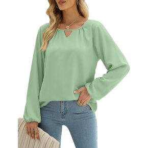Saloogoe Keyhole Blouses for Women Long Sleeve Dressy Tops Busniess Casual in Kuwait