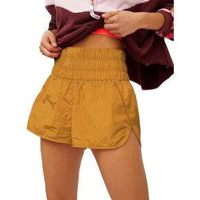 Women's Smocked High Waisted Split Workout Yoga Running Athletic Quick Dry Shorts