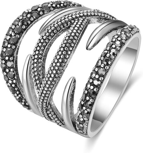 Aprilery خواتم سوداء للنساء، أزياء خمر وعد الزفاف بيان خواتم الفرقة Marcasite حجر كوكتيل زي مجوهرات هيبوالرجينيك للنساء هدايا لها in Kuwait