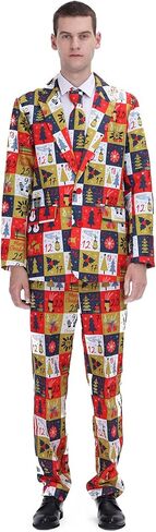 ACH Christmas Suit for Men Party Costume Adult in Different Prints 3PCS Ugly Funny Men’s Jacket Outfit Cosplay with Tie Pants in Kuwait
