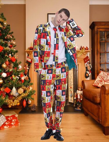 ACH Christmas Suit for Men Party Costume Adult in Different Prints 3PCS Ugly Funny Men’s Jacket Outfit Cosplay with Tie Pants in Kuwait
