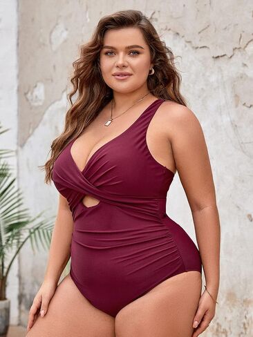 CUPSHE Women Swimsuit One Piece Plus Size Bathing Suit Wrap Ruched Crisscross Self Tie Back Floral in Saudi Arabia
