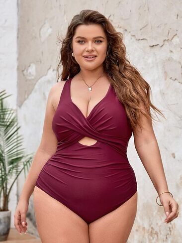 CUPSHE Women Swimsuit One Piece Plus Size Bathing Suit Wrap Ruched Crisscross Self Tie Back Floral in Saudi Arabia