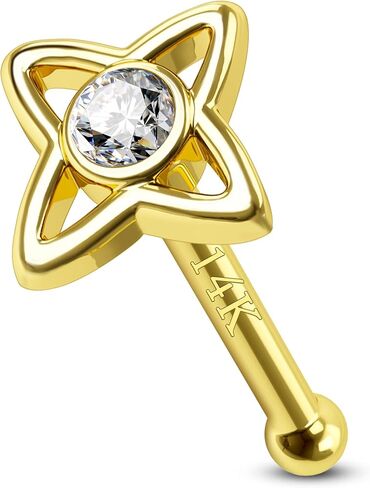 CM Crareesi Mania 14K خاتم الأنف الذهبي 20 قياس حلقات الأنف L على شكل حلقات الأنف الصلبة الذهب الأصفر الأنف ترصيع الذهب الحقيقي الأنف الدائري مسمار ثقب الأنف in Saudi Arabia