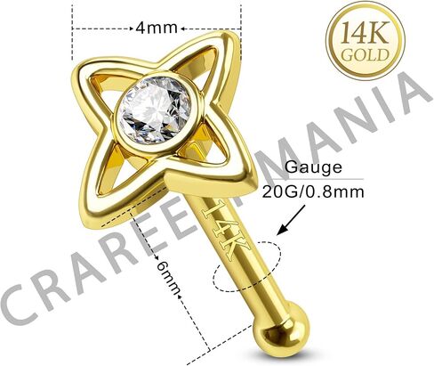 CM Crareesi Mania 14K خاتم الأنف الذهبي 20 قياس حلقات الأنف L على شكل حلقات الأنف الصلبة الذهب الأصفر الأنف ترصيع الذهب الحقيقي الأنف الدائري مسمار ثقب الأنف in Saudi Arabia