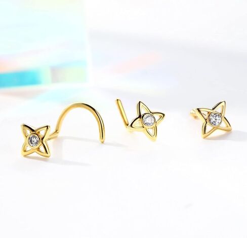 CM Crareesi Mania 14K خاتم الأنف الذهبي 20 قياس حلقات الأنف L على شكل حلقات الأنف الصلبة الذهب الأصفر الأنف ترصيع الذهب الحقيقي الأنف الدائري مسمار ثقب الأنف in Saudi Arabia