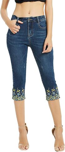 ZENTHACE Women's Mid Rise Stretchy Capri Jeans in Kuwait