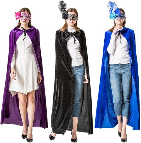 عباءة مخملية بغطاء للرأس للجنسين من SQCS، رداء طويل للهالوين بطول كامل، أزياء تنكرية لمصاصي الدماء الساحرة in Kuwait