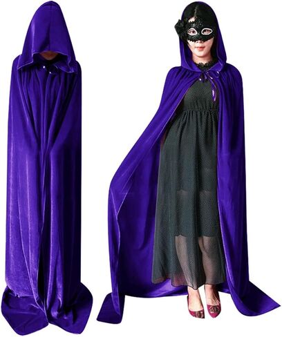 عباءة مخملية بغطاء للرأس للجنسين من SQCS، رداء طويل للهالوين بطول كامل، أزياء تنكرية لمصاصي الدماء الساحرة in Kuwait