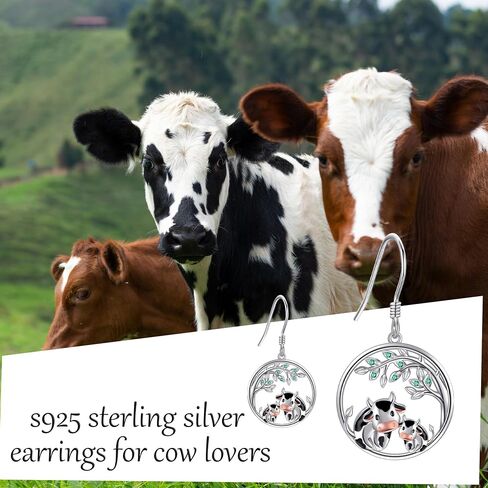 Cow Earrings S925 Sterling Silver Cow Dangle Earrings Cow Jewelry Gifts for Women Girls in Kuwait