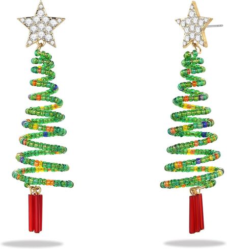 LILIE&WHITE أقراط عيد الميلاد للنساء شجرة عيد الميلاد أقراط متدلية مع حجر الراين الملون بريق القوس عقدة لمبة الضوء الملونة جلجل جرس القرط عطلة عيد الميلاد Gif in Kuwait