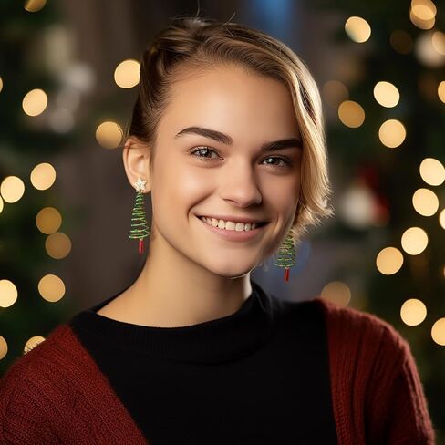 LILIE&WHITE أقراط عيد الميلاد للنساء شجرة عيد الميلاد أقراط متدلية مع حجر الراين الملون بريق القوس عقدة لمبة الضوء الملونة جلجل جرس القرط عطلة عيد الميلاد Gif in Kuwait