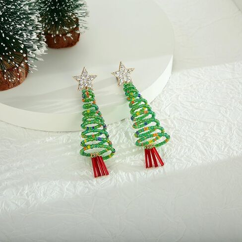 LILIE&WHITE أقراط عيد الميلاد للنساء شجرة عيد الميلاد أقراط متدلية مع حجر الراين الملون بريق القوس عقدة لمبة الضوء الملونة جلجل جرس القرط عطلة عيد الميلاد Gif in Kuwait