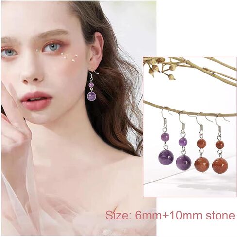 موزاكا 10 ازواج من الاقراط من الحجر الطبيعي للنساء، مجموعة اقراط متدلية من الكريستال العلاجي، اقراط متدلية من الاحجار الكريمة، مجوهرات هدية للنساء in Kuwait