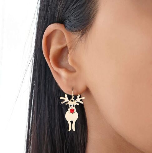 LILIE&WHITE Christmas Earrings For Women Christmas Tree Dangle Earrings With Colorful Rhinestone Glitter Bow Knot Colorful Light Bulb Jingle Bell Stud Earring Holiday Earrings Xmas Gif in Kuwait