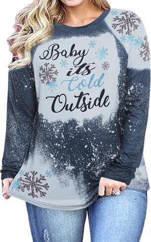 Plus Size Baby It's Cold Outside Christmas T Shirt Women's Plaid Splicing Long Raglan Tops Blouses in Kuwait