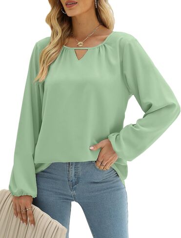 Saloogoe Keyhole Blouses for Women Long Sleeve Dressy Tops Busniess Casual in Kuwait
