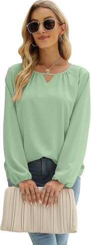 Saloogoe Keyhole Blouses for Women Long Sleeve Dressy Tops Busniess Casual in Kuwait