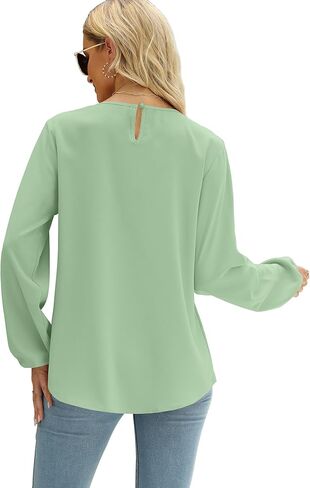 Saloogoe Keyhole Blouses for Women Long Sleeve Dressy Tops Busniess Casual in Kuwait
