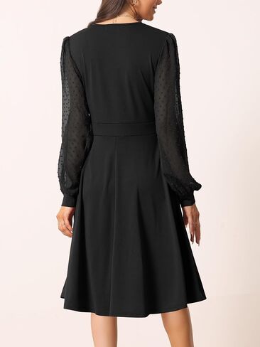 Seta T Women's Long Sleeve Swiss Dots 2024 Wrap V Neck Knee Length Casual Dress in Kuwait