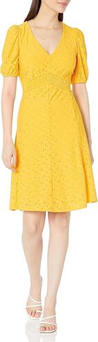 London Times Women's V-Neck Smocked Waist Fit and Flare Dress Casual Summer Vacation Easy to Wear in Saudi Arabia